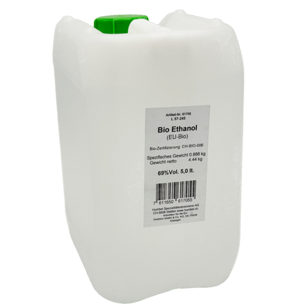 Vijf liter jerrycan met biologische pure alcohol (ethanol 69 %).