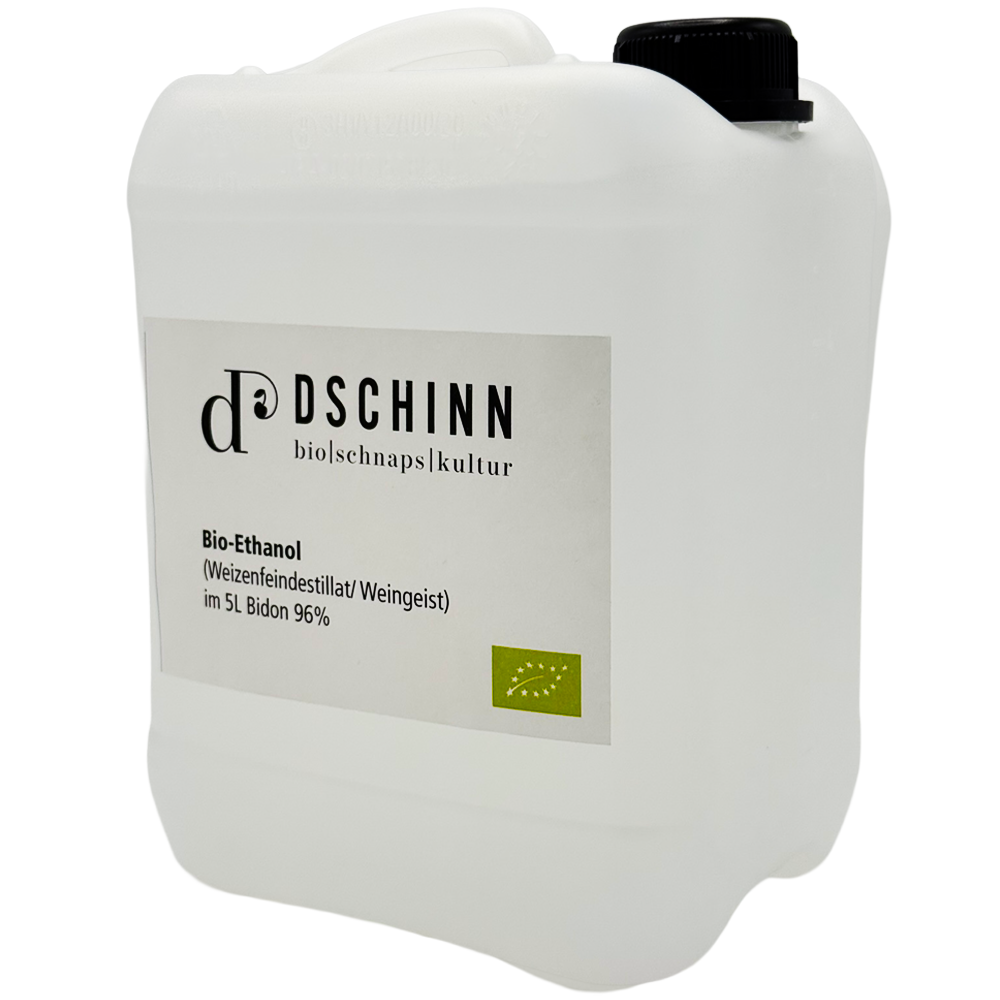 Vijf liter jerrycan met biologische pure alcohol (ethanol 96 %).