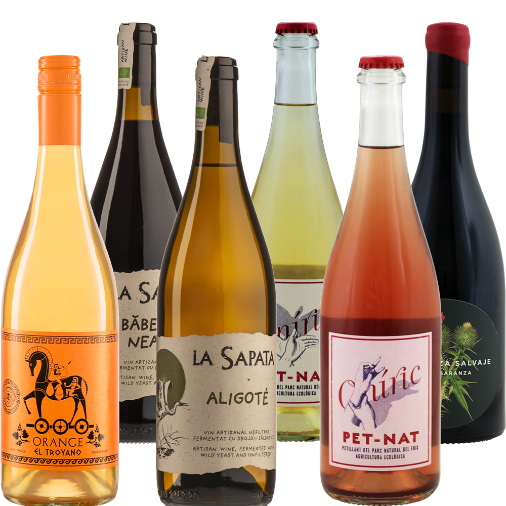 Wijnpakket Natuurwijn met 6 flessen biologische natuurwijn: wit, rosé, rood en oranje