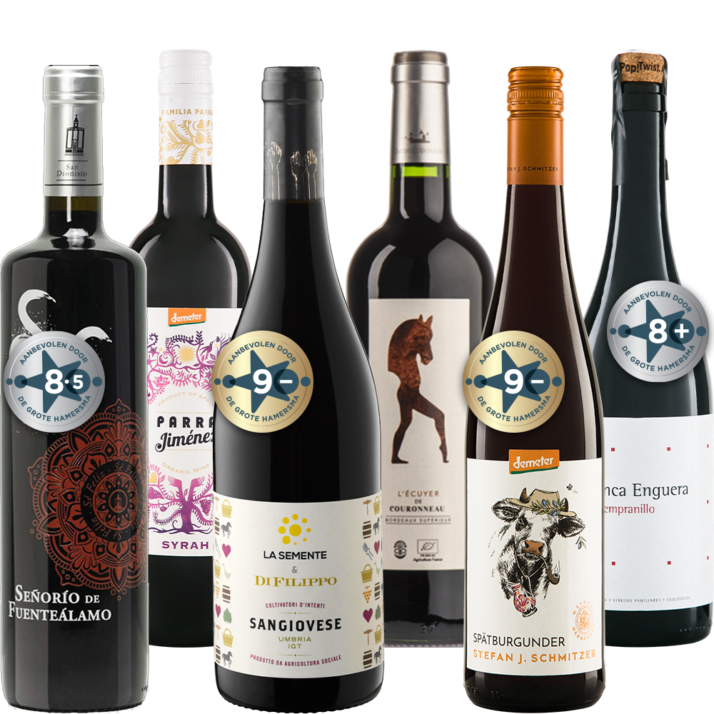 Zes flessen biologische rode kwaliteitswijn – fruitig, kruidig en vol van smaak