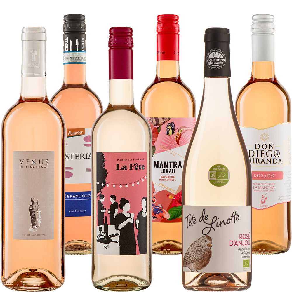 Wijnpakket Biologische Rosé 6 flessen biologische rosé wijn proefpakket met frisse fruitige rosé uit Frankrijk Italië en Spanje