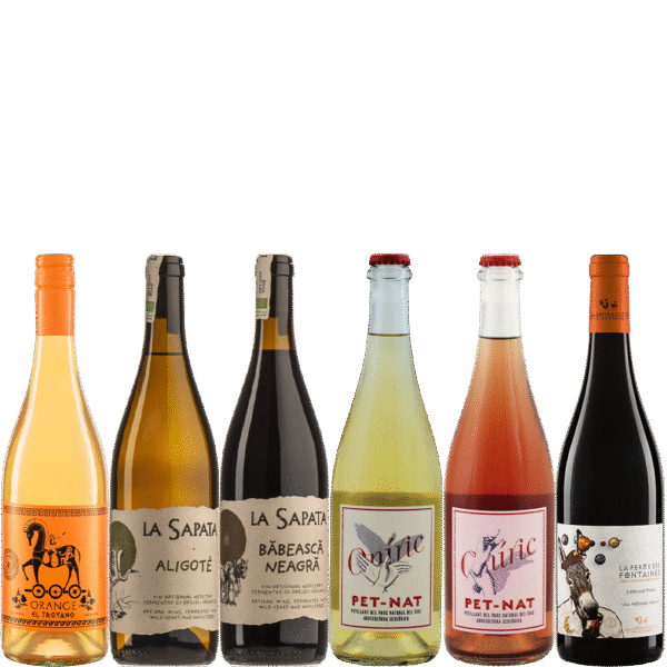 Wijnpakket Natuurwijn met 6 flessen biologische natuurwijn: wit, rosé, rood en oranje