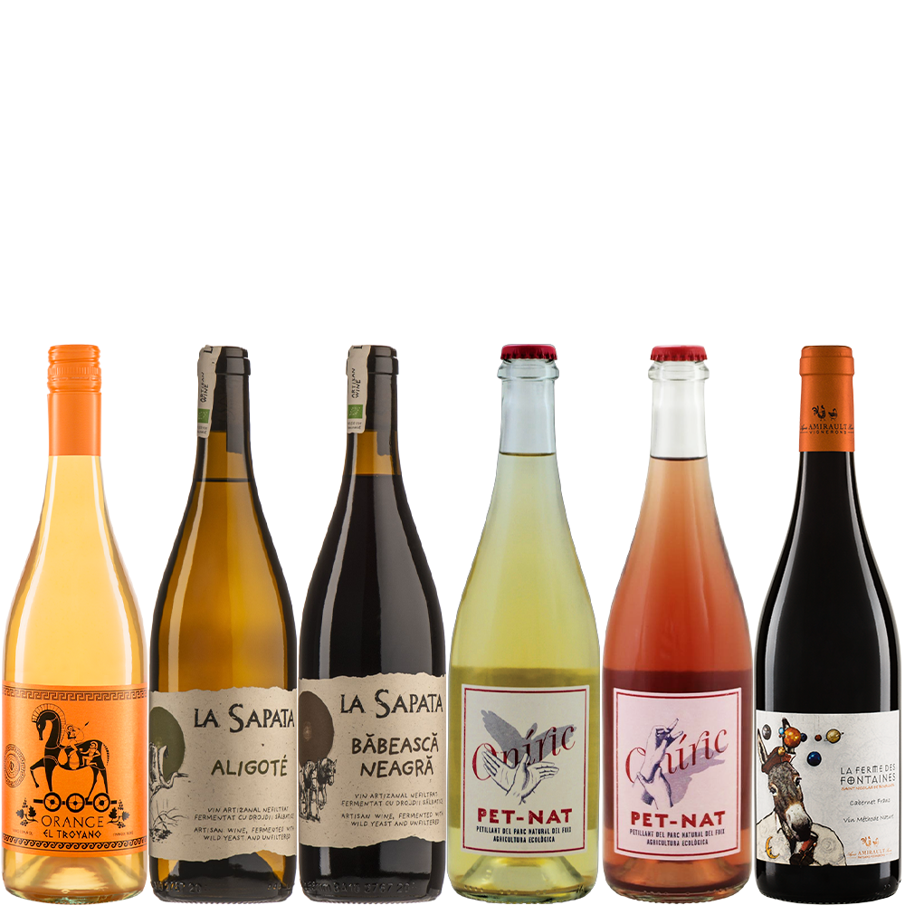 Wijnpakket Natuurwijn met 6 flessen biologische natuurwijn: wit, rosé, rood en oranje