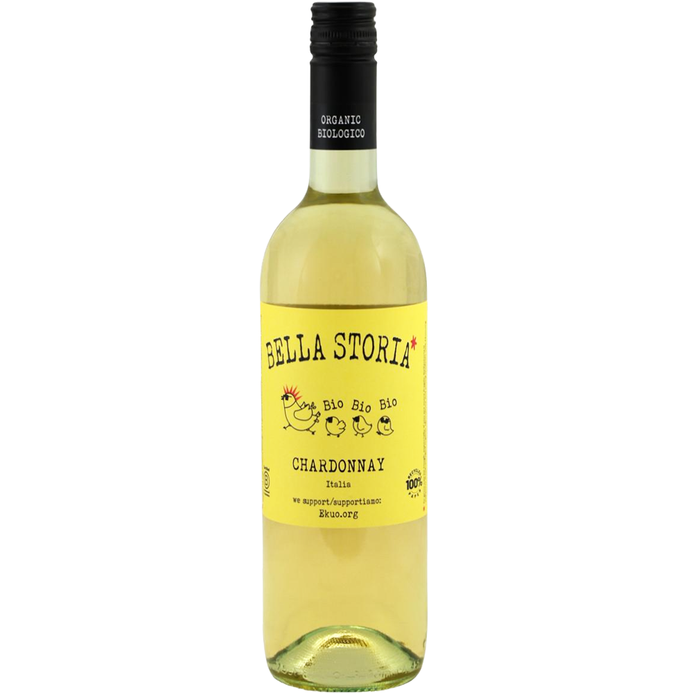 Fles Bella Storia Chardonnay biologische witte wijn uit Italië