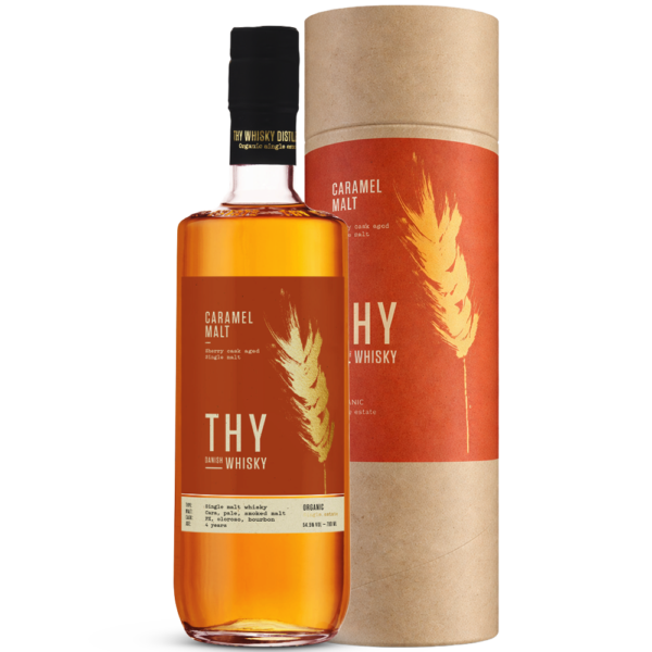 Thy Caramel Malt 4YO Single Malt biologische whisky Denemarken 70cl koker verpakking