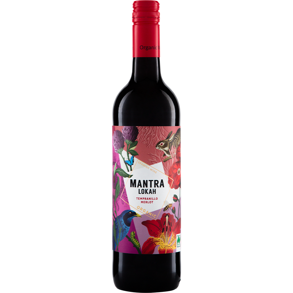 Fles Mantra Lokah Biologische Tempranillo Merlot 2024 rode wijn