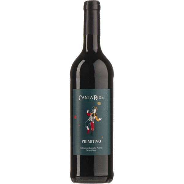 Fles CantaRide Primitivo 2024, biologische primitivo uit Puglia, vooraanzicht
