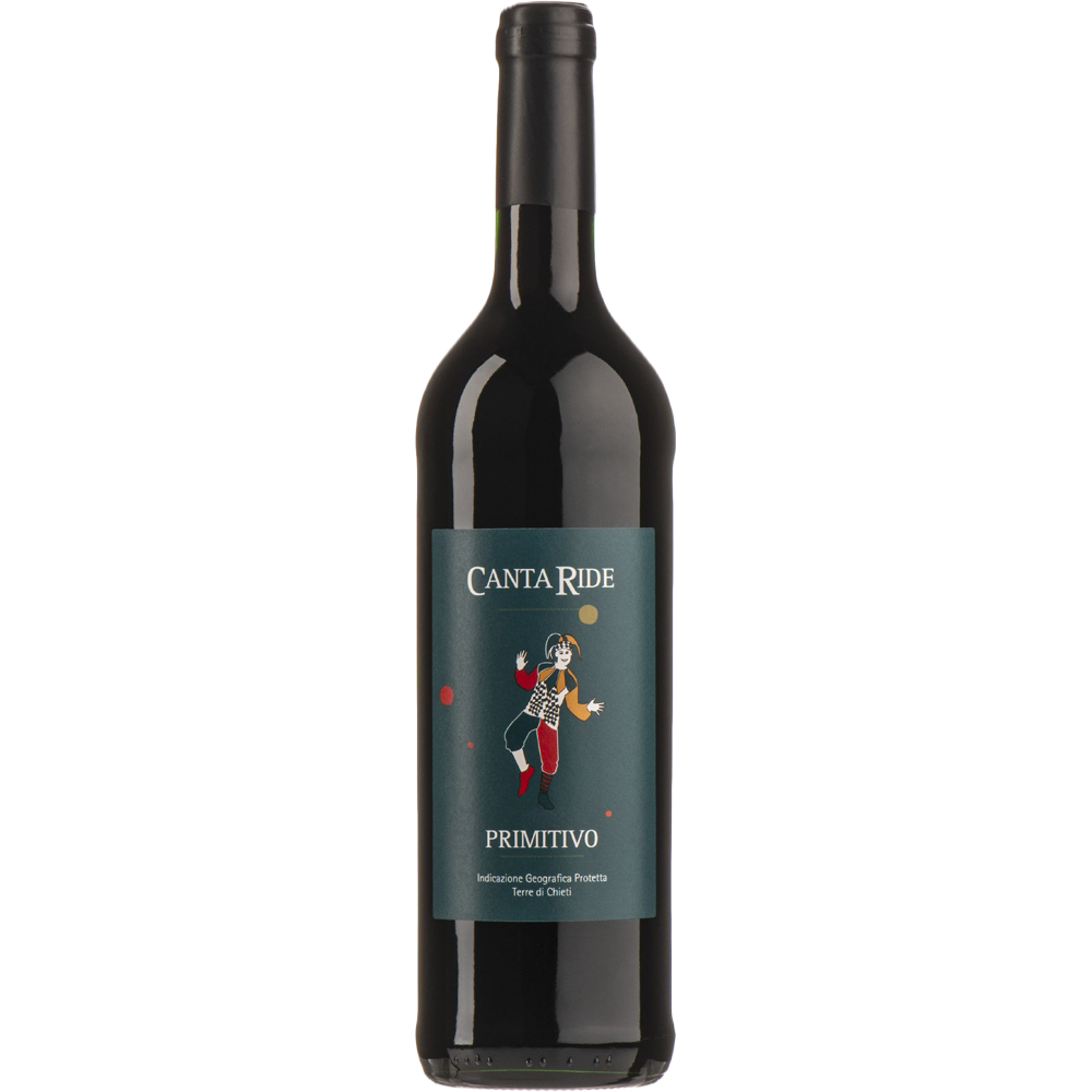 Fles CantaRide Primitivo 2024, biologische primitivo uit Puglia, vooraanzicht