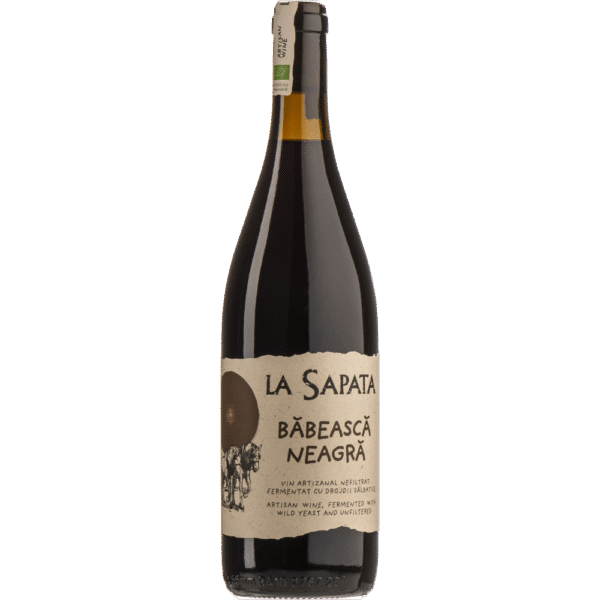 Fles La Sapata Băbească Neagră biologische rode wijn uit Roemenië