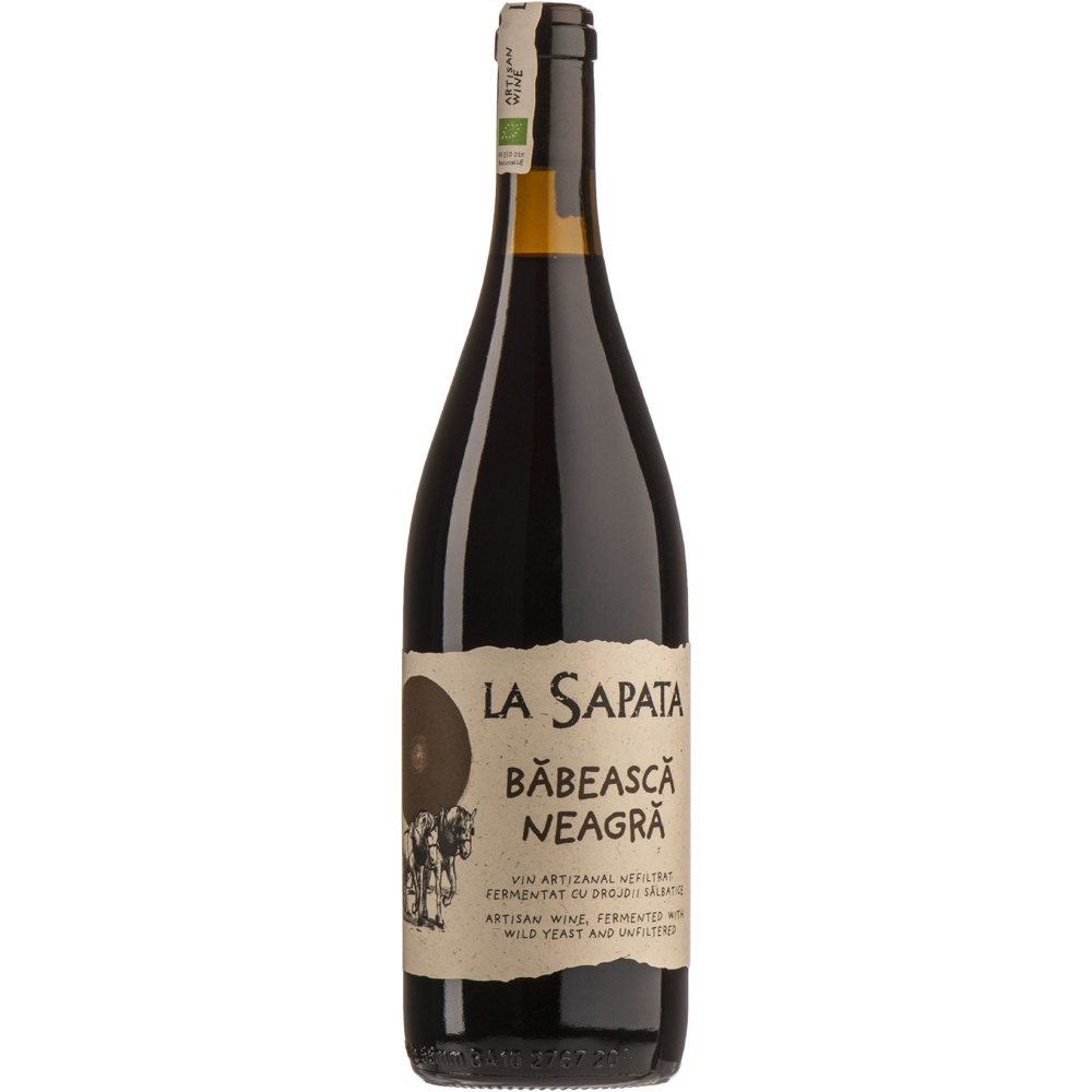 Fles La Sapata Băbească Neagră biologische rode wijn uit Roemenië
