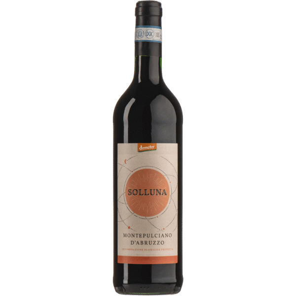 Fles Solluna Montepulciano d’Abruzzo biologische rode wijn uit Italië