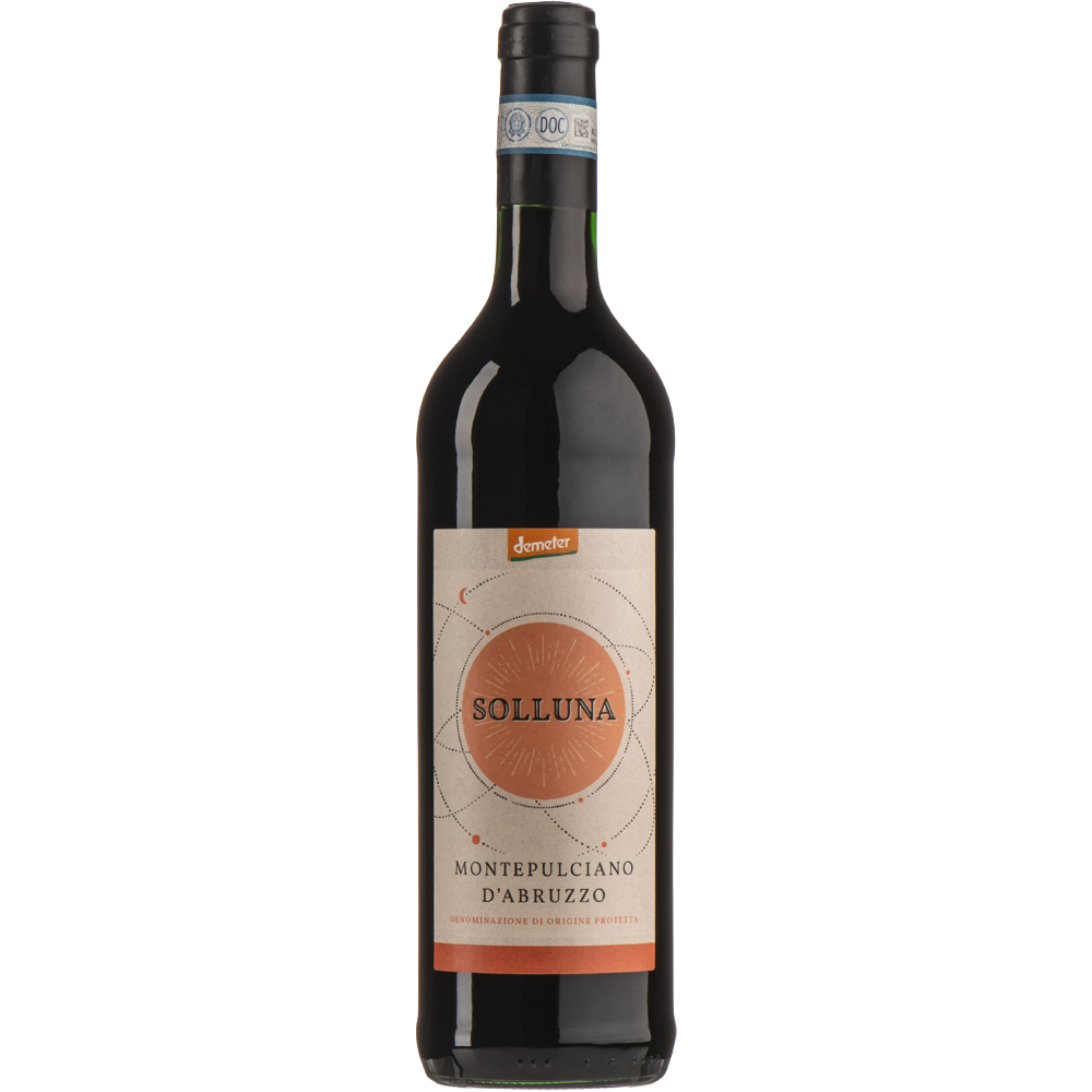 Fles Solluna Montepulciano d’Abruzzo biologische rode wijn uit Italië