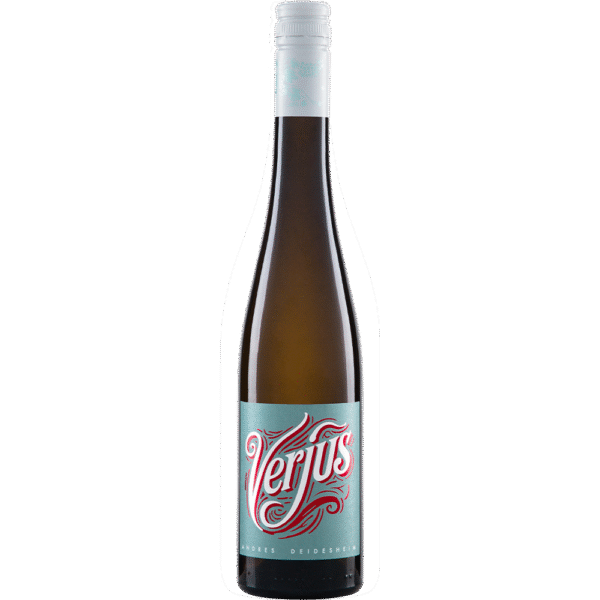Fles Biologische Verjus Andres 2024 uit de Pfalz met heldere groene kleur en frisse uitstraling