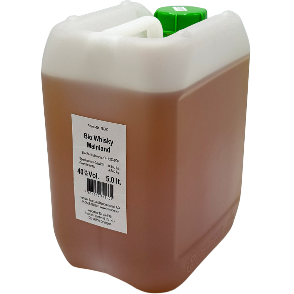 Biologische whisky in 5 liter jerrycan uit Zwitserland met Schotse en Franse invloeden