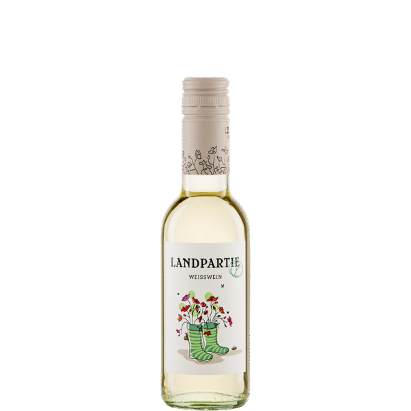 Landparty Wit 250ml biologische witte wijn in klein flesje uit Duitsland halbtrocken fris en fruitig