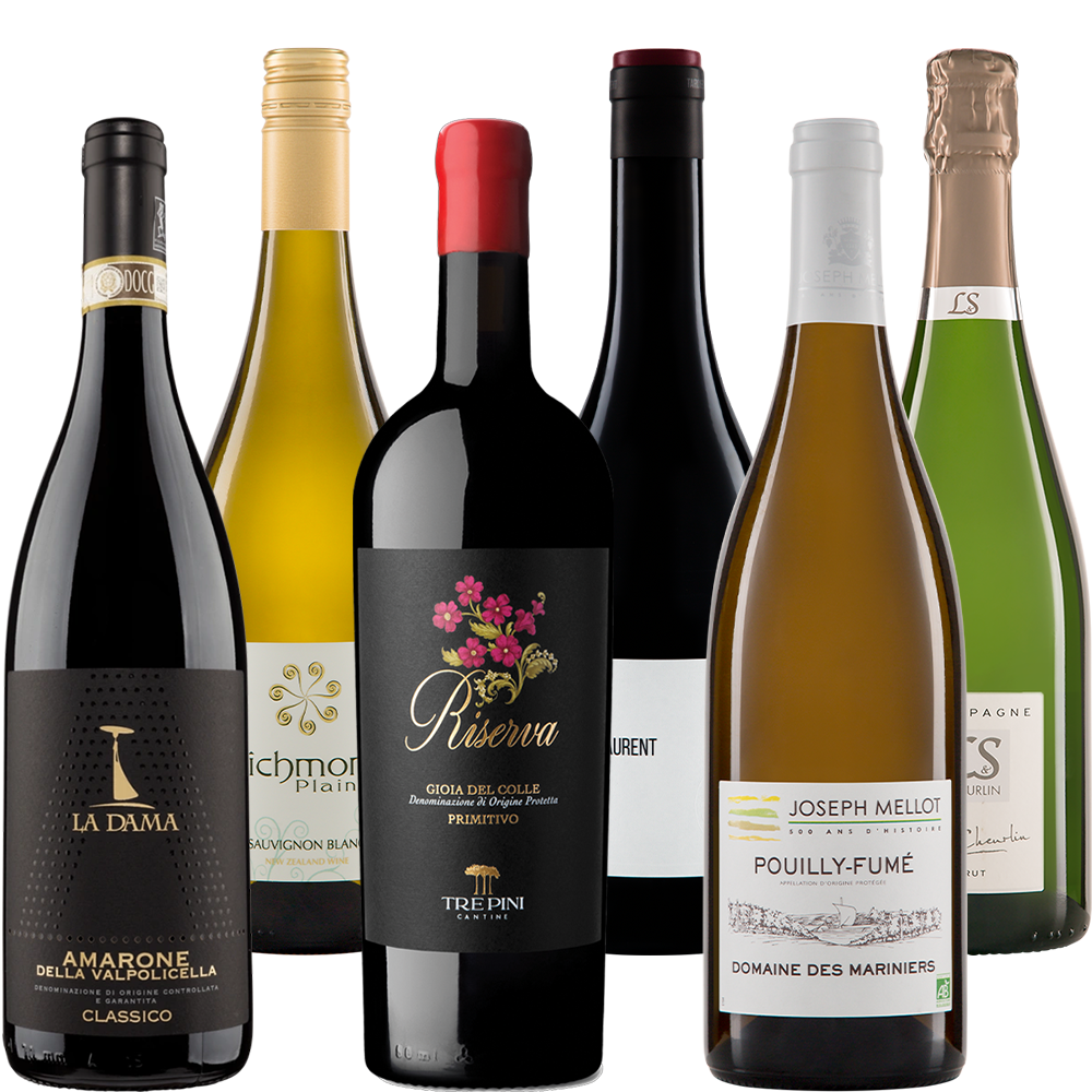 Wijnpakket Deluxe met 6 luxe biologische topwijnen uit Frankrijk en Italië