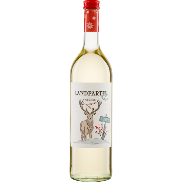 Fles Landparty Witte Glühwein Alcoholvrij met winteretiket