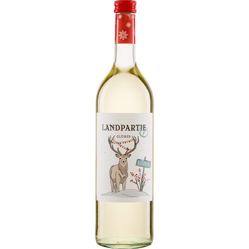 Fles Landparty Witte Glühwein Alcoholvrij met winteretiket