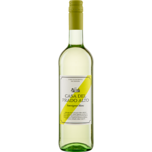 Fles Casa del Prado Alto Sauvignon Blanc met een wit-geel etiket.