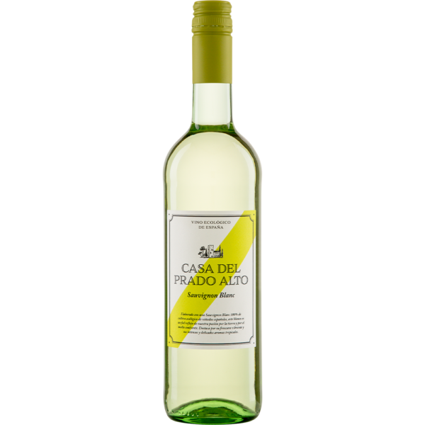 Fles Casa del Prado Alto Sauvignon Blanc met een wit-geel etiket.