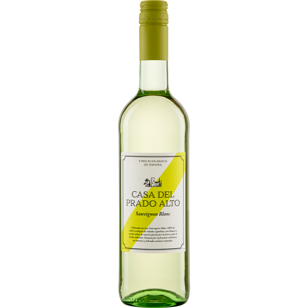 Fles Casa del Prado Alto Sauvignon Blanc met een wit-geel etiket.